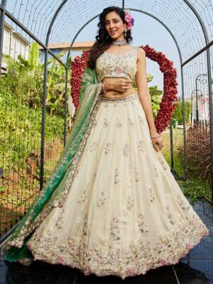 Cream Color Tissue Lehenga Choli
