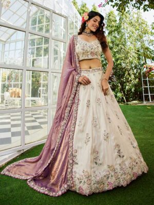 Cream Color Tissue Lehenga Choli