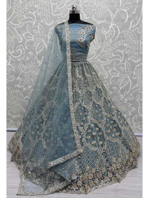 Light Blue Color Double Net Crafted Lehenga Choli