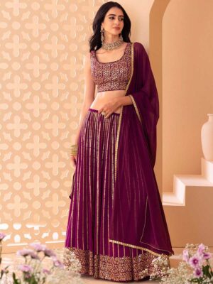 Wine Color Georgette Lehenga Choli