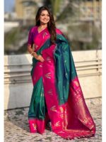 Teal  Green Color Soft Silk Saree