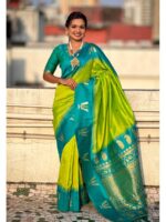 Parrot Green Color Soft Silk Saree