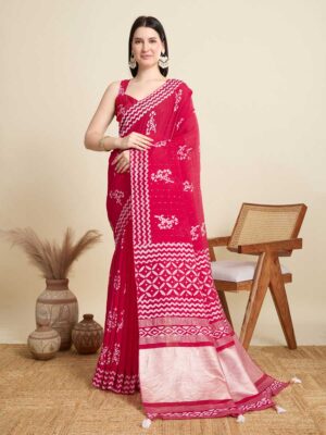 Pink Color Cotton Saree