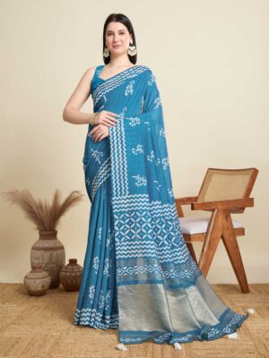 Blue Color Cotton Saree