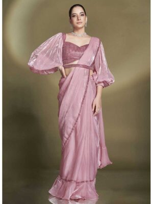 Baby Pink Color Two Tone Satin Silk Saree