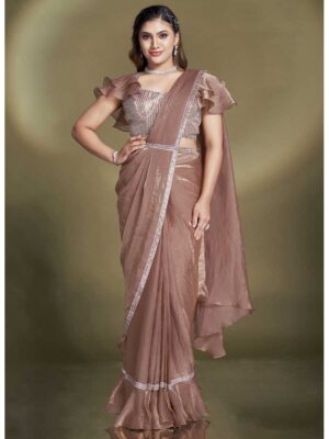 Rust Color Two Tone Satin Silk Saree