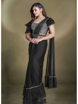 Black Color Two Tone Satin Silk Saree