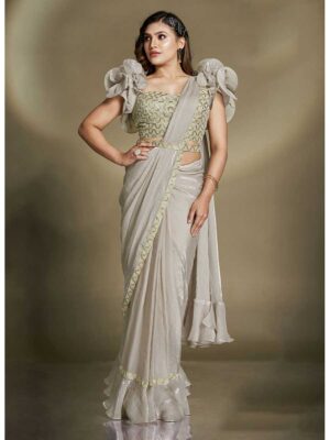 Grey Color Two Tone Satin Silk Saree
