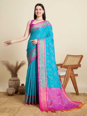 Sky Blue Color Patola Silk Saree