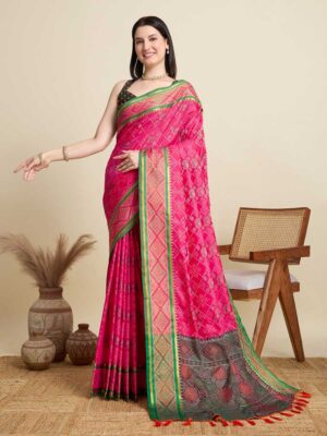 Pink Color Patola Silk Saree