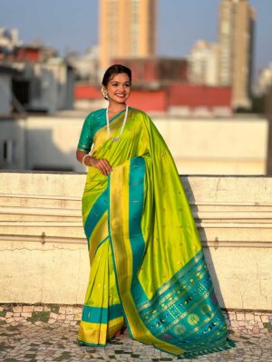 Parrot Green Color Paithani Silk Saree