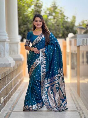Morpich Color Banarasi Silk Saree