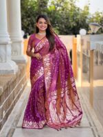Onion Color Banarasi Silk Saree