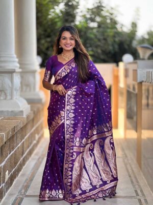Voilet Color Banarasi Silk Saree