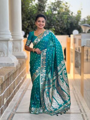 Rama Color Banarasi Silk Saree