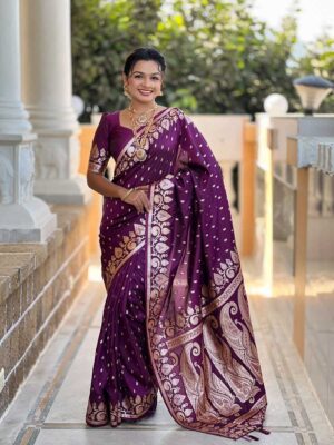 Wine Color Banarasi Silk Saree
