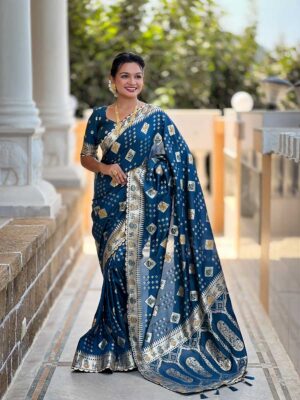 Teal Blue Color Dolla Silk Saree