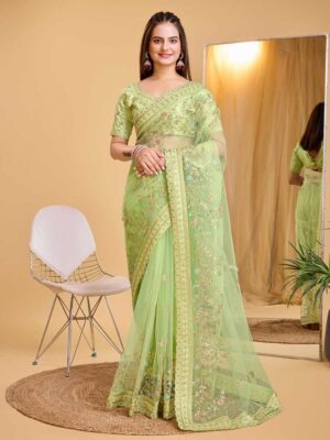 Pista Color Soft Net Saree