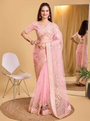 Peach Color Soft Net Saree