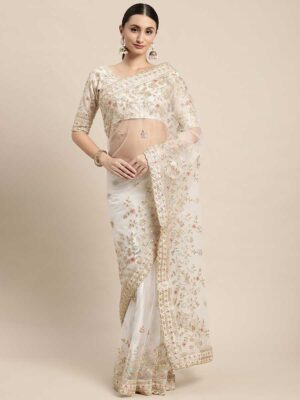 Off White Color Soft Net Saree