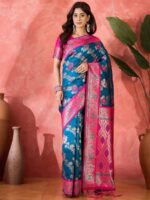 Teal Blue Color Silk Saree