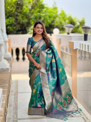Rama Color Banarasi Silk Saree