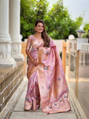 Lavender Color Banarasi Silk Saree