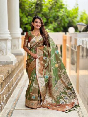 Mahendi Color Banarasi Silk Saree