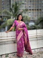 Onion Color Banarasi Silk Saree