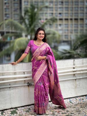 Onion Color Banarasi Silk Saree