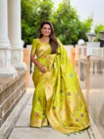 Parrot Green Color Banarasi Silk Saree