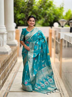 Sea Green Color Banarasi Silk Saree
