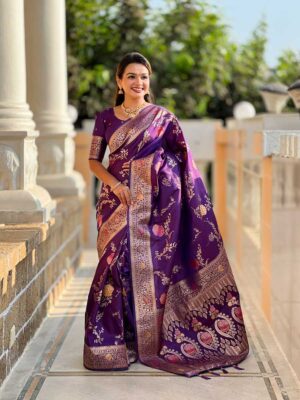 Voilet Color Banarasi Silk Saree