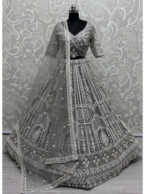 Grey Color Net Lehenga Choli