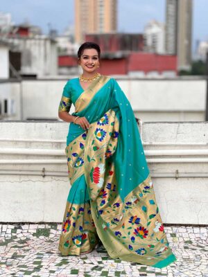 Sea Green Color Paithani Silk Saree