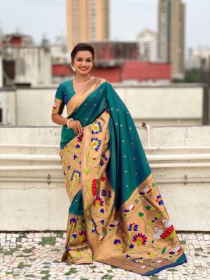 Rama Color Paithani Silk Saree