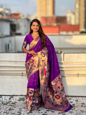 Lavender Color Paithani Silk Saree
