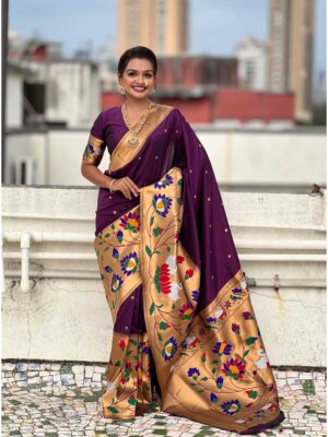 Wine Color Paithani Silk Saree