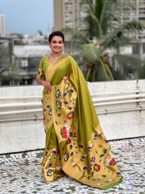 Mahendi Color Paithani Silk Saree