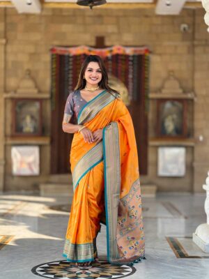 Mustard Color Paithani Silk Saree
