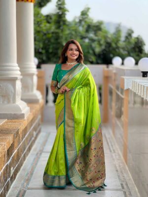 Parrot Green Color Paithani Silk Saree