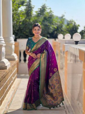 Wine Color Paithani Silk Saree