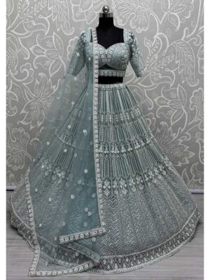 Sea Green Color Net Lehenga Choli