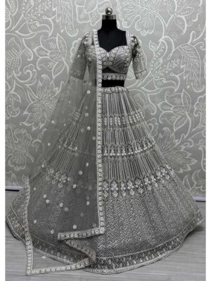 Grey Color Net Lehenga Choli