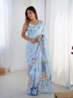 Sky Blue Color Chinon Saree
