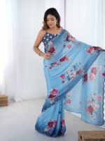 Blue Color Chinon Saree