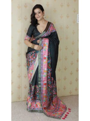 Black Color Tussar Silk Saree