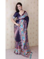 Blue Color Tussar Silk Saree