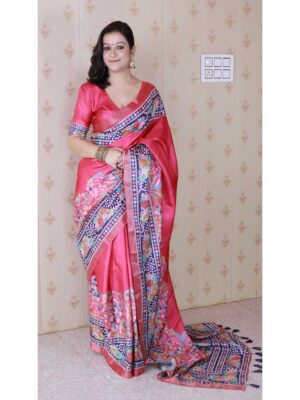 Pink Color Tussar Silk Saree