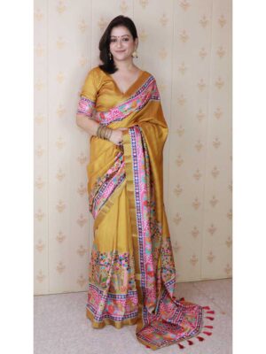 Yellow Color Tussar Silk Saree